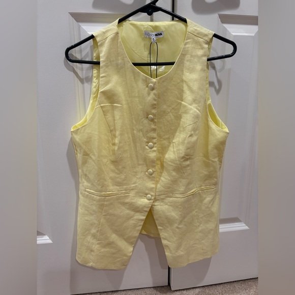 NWT Butter Yellow Linen Vest Spring Fashion Size M - Picture 2 of 6
